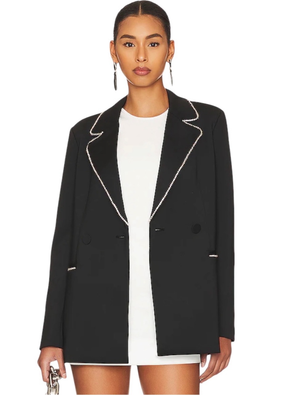 Good American Scuba Crystal Embellished Double Breasted Blazer